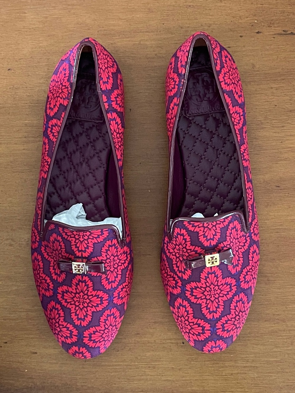 Tory Burch Chandra “Retired” Kariba Print Red/Purple Smoking Loafers Sz 9 - Picture 8 of 16